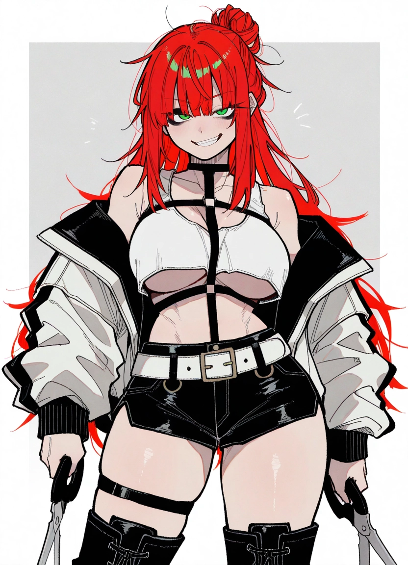 1girl, breasts, green eyes, red hair, long hair, jacket · Yamete.gg