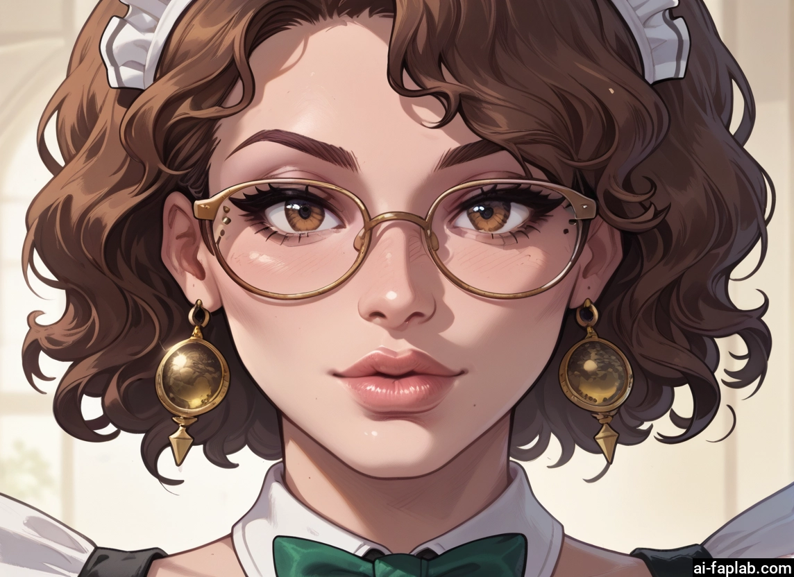 1girl, solo, brown hair, jewelry, earrings, glasses · Yamete.gg