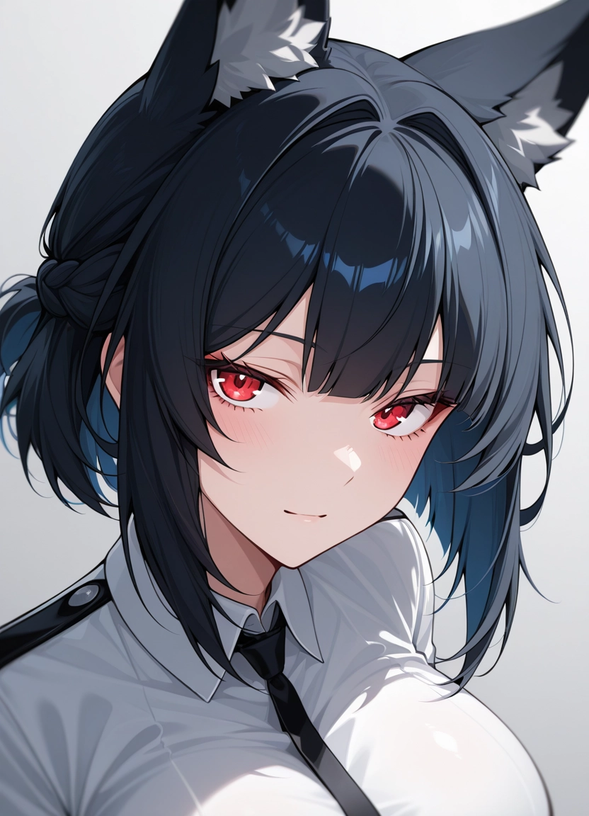 1girl, animal ears, solo, red eyes, necktie, shirt