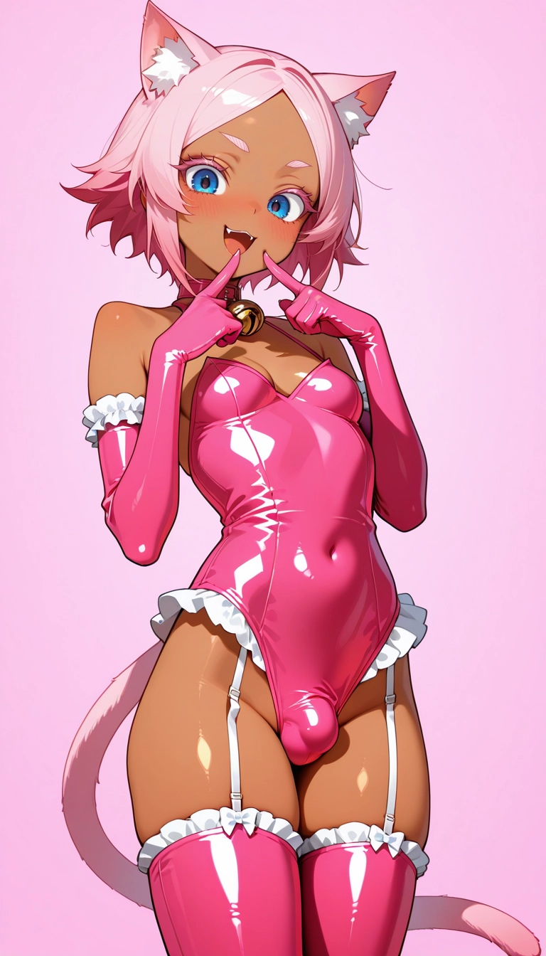 1boy, bulge, animal ears, pink hair, solo, thighhighs · Yamete.gg
