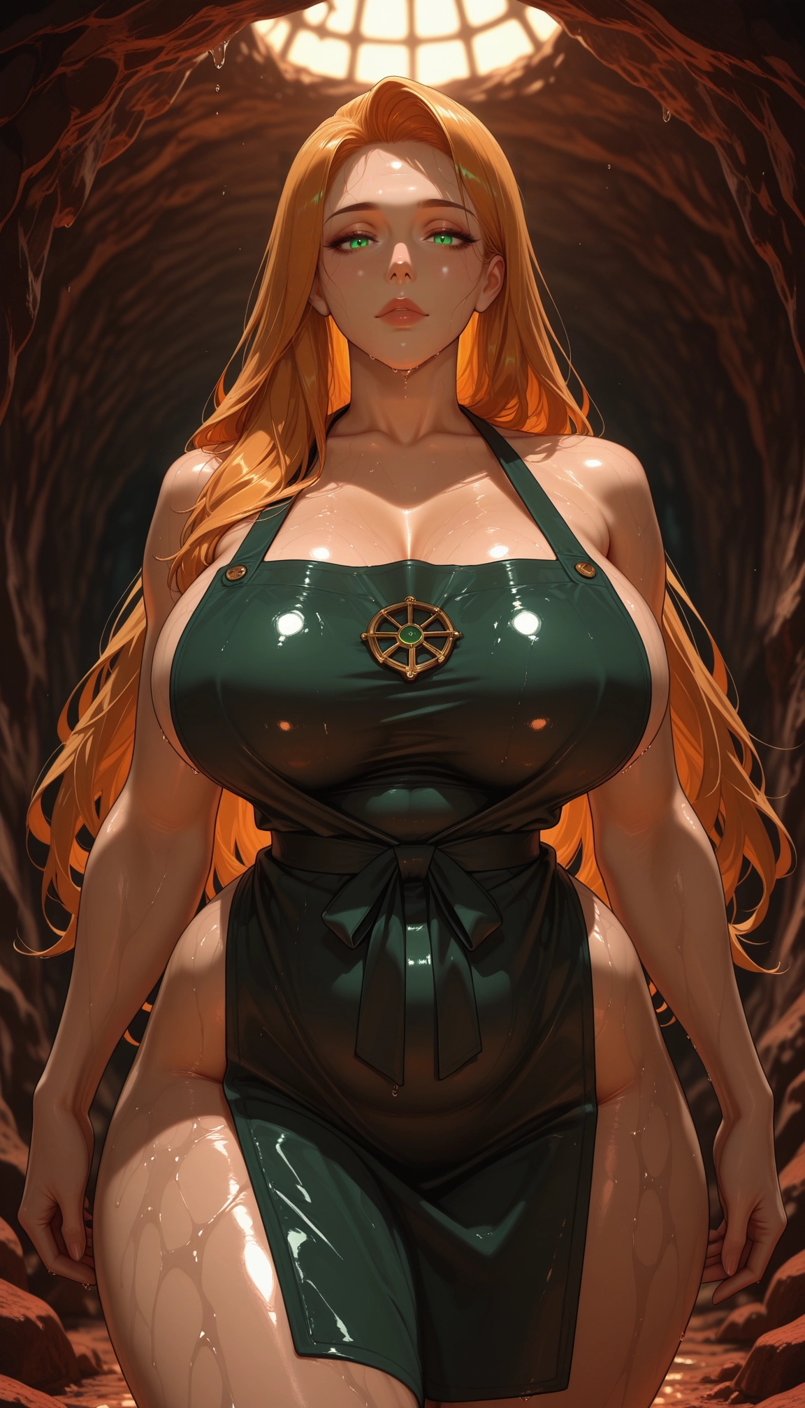 1girl, breasts, solo, apron, naked apron, green eyes · Yamete.gg