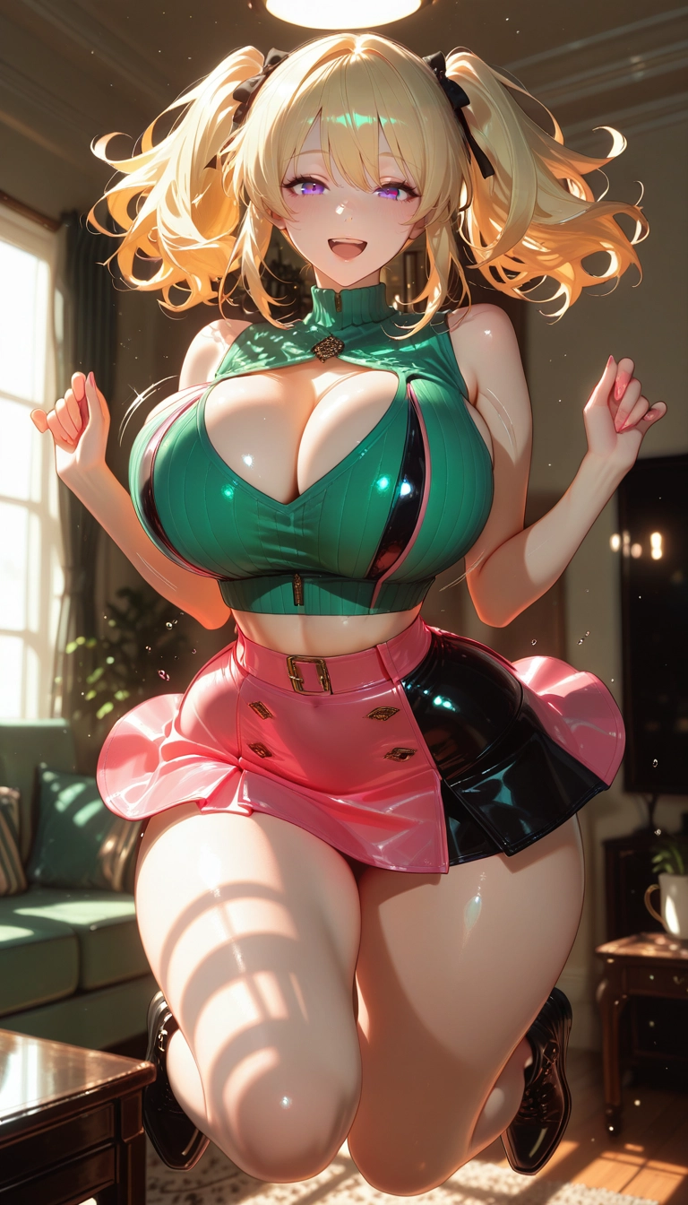 1girl, breasts, solo, blonde hair, cleavage, thighs · Yamete.gg