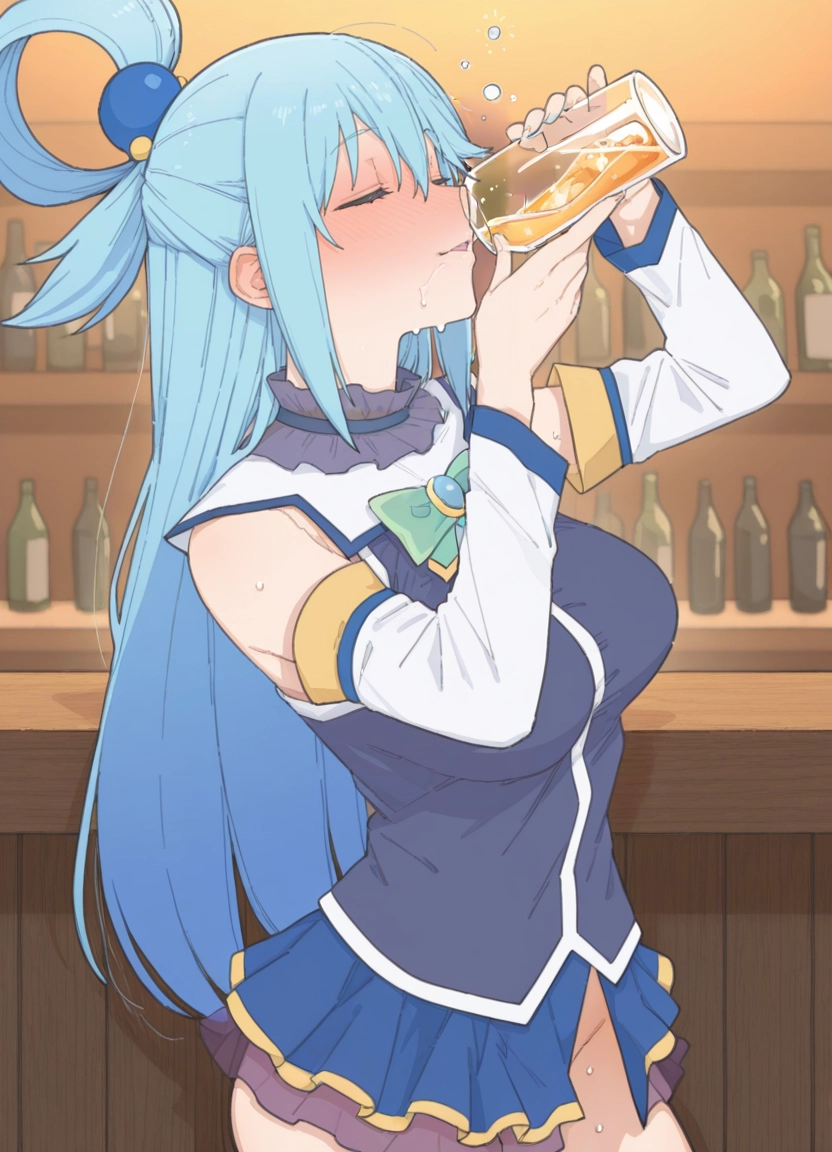 1girl, no panties, drinking, solo, long hair, detached sleeves · Yamete.gg