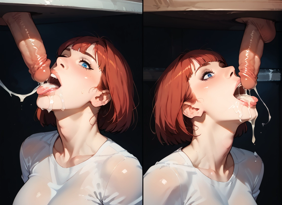 penis, 1girl, cum, blue eyes, hetero, cum in mouth · Yamete.gg
