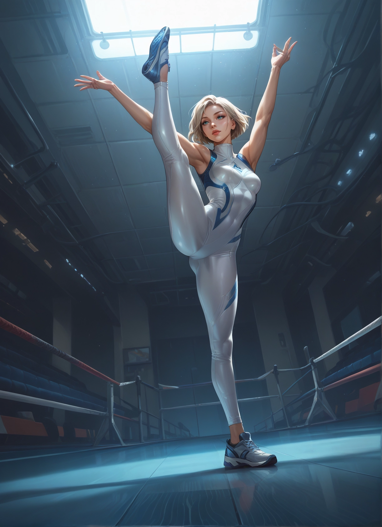 1girl, solo, blue eyes, standing on one leg, standing, shoes · Yamete.gg