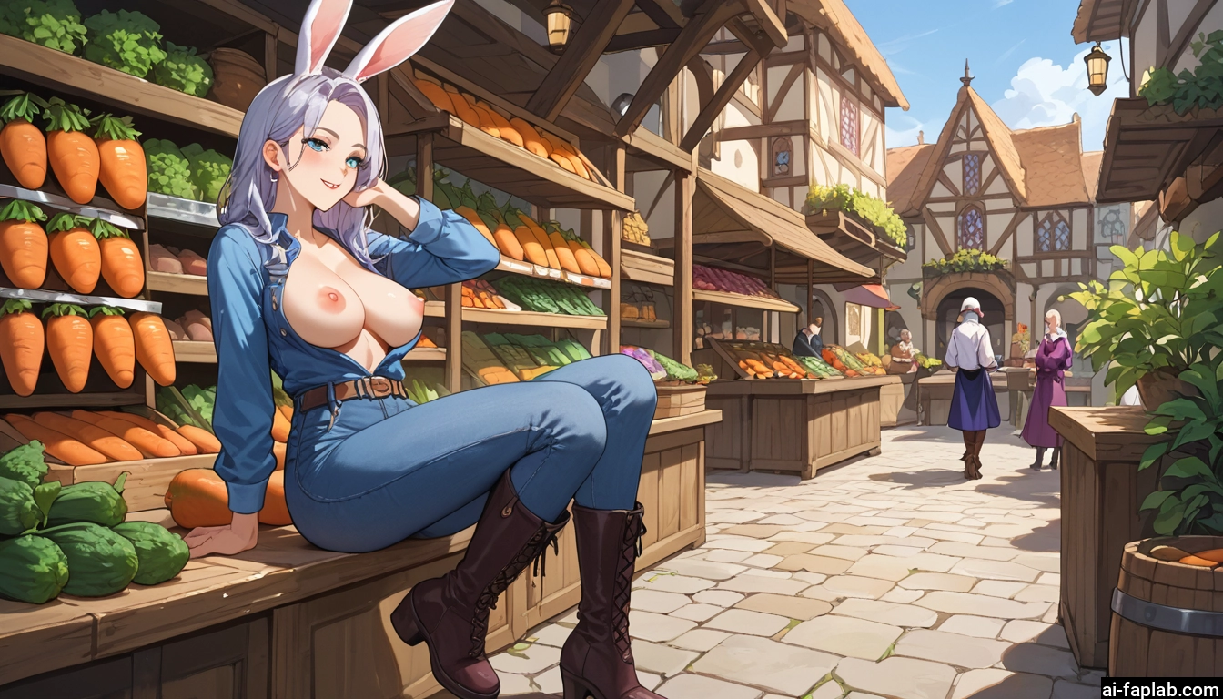 breasts, animal ears, nipples, rabbit ears, boots, carrot · Yamete.gg