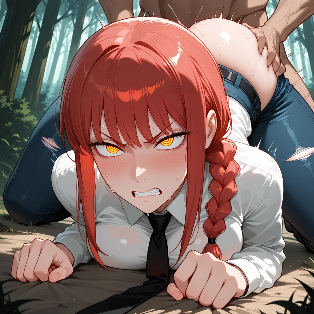 1girl, pants, hetero, 1boy, torn pants, braid · Yamete.gg