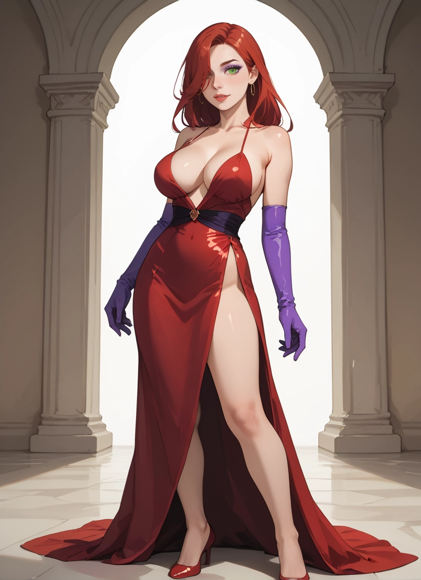 1girl, breasts, gloves, dress, jewelry, earrings · Yamete.gg
