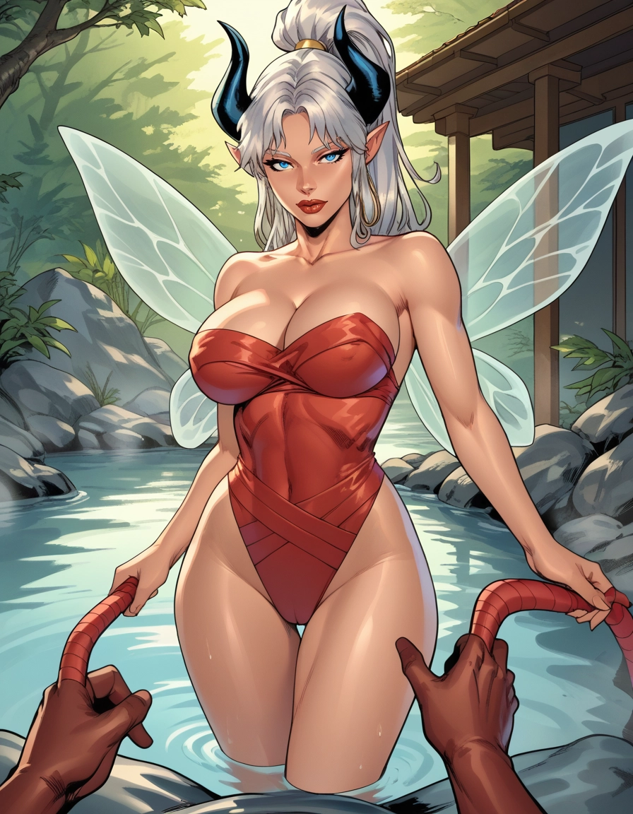 1girl, breasts, pointy ears, large breasts, water, wings · Yamete.gg