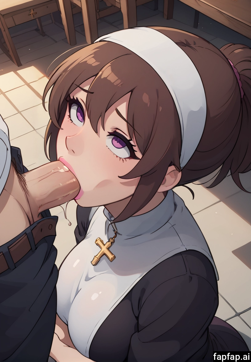 1girl, hetero, 1boy, penis, brown hair, nun · Yamete.gg