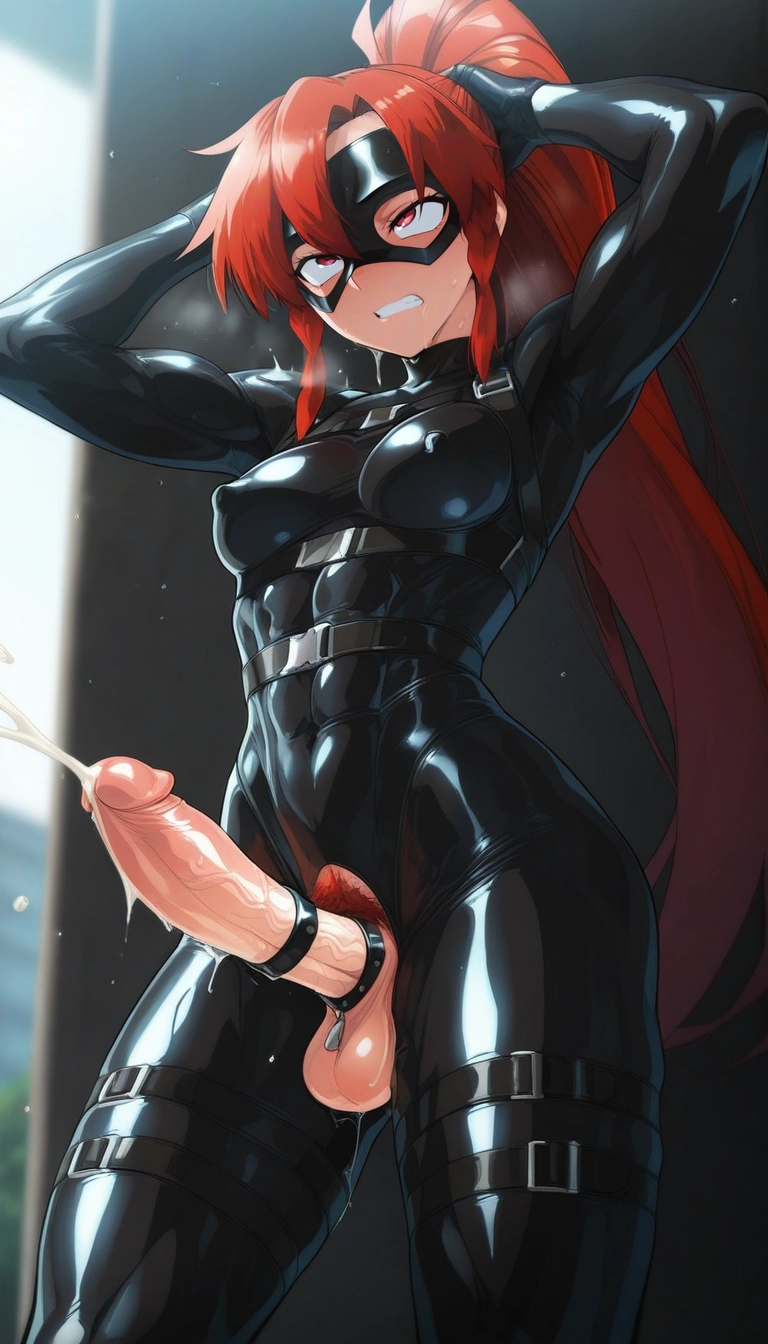 futanari, solo, penis, erection, bodysuit, testicles · Yamete.gg