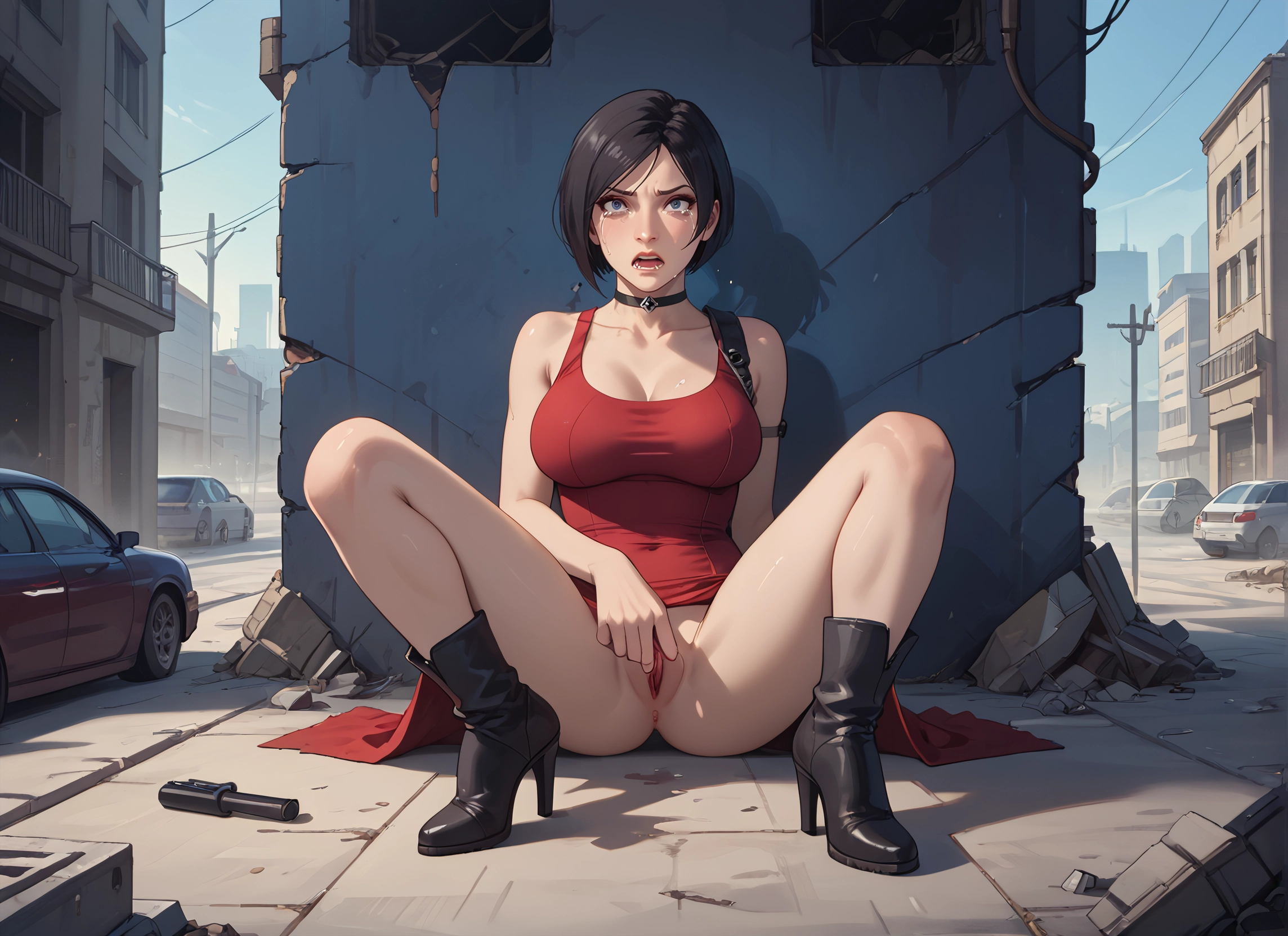 1girl, breasts, motor vehicle, ground vehicle, car, boots · Yamete.gg