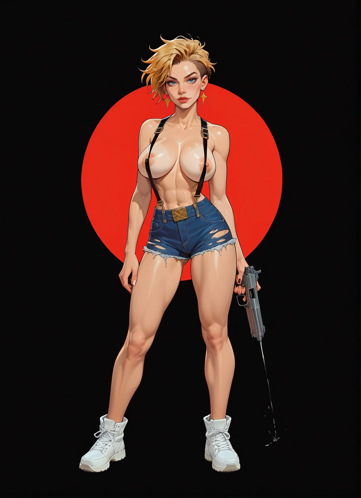 1girl, breasts, weapon, solo, gun, blonde hair · Yamete.gg