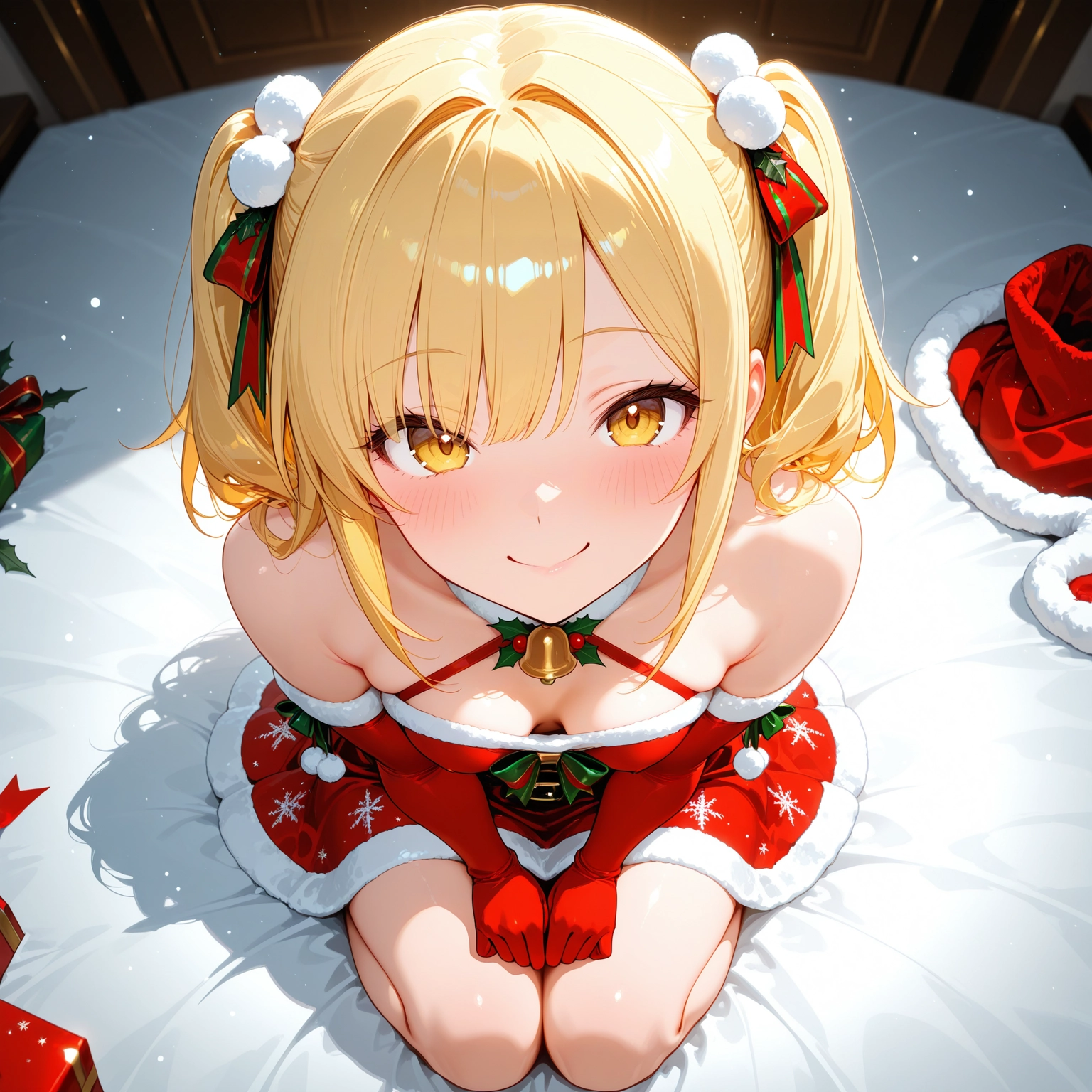 1girl, blonde hair, breasts, solo, smile, gloves · Yamete.gg