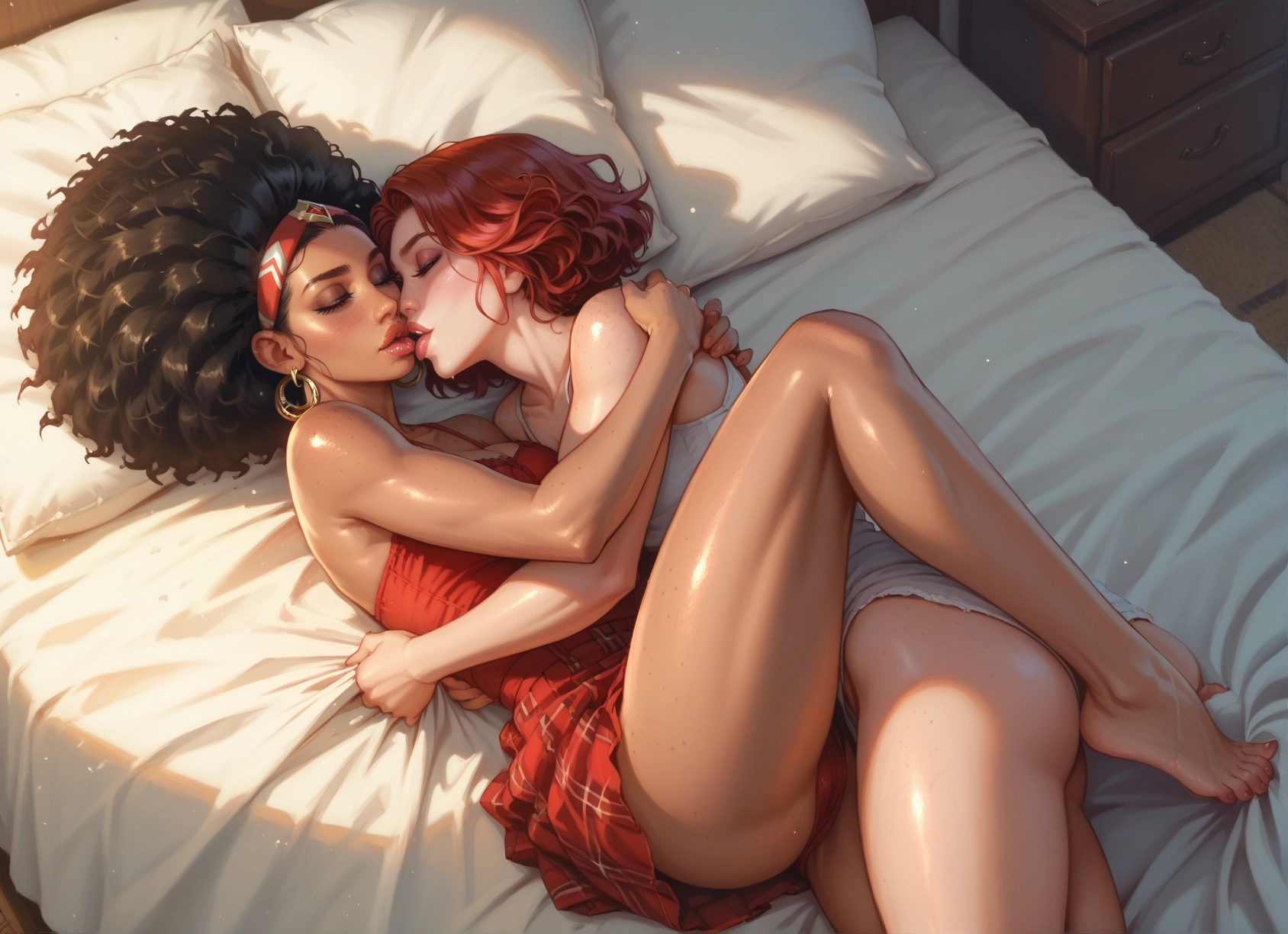 multiple girls, 2girls, yuri, dark skin, dark-skinned female, jewelry · Yamete.gg