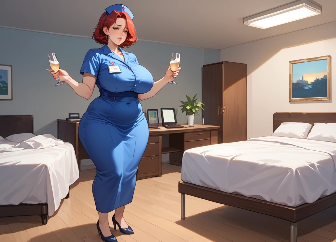 1girl, nurse, bed, breasts, cup, nurse cap · Yamete.gg