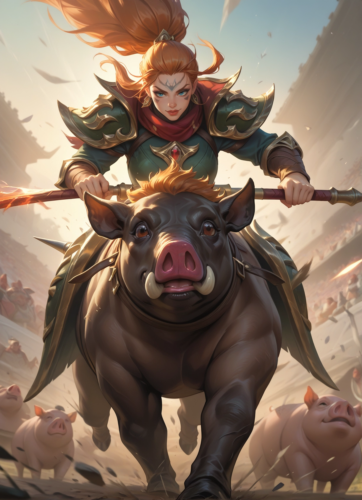 1girl, weapon, armor, jewelry, polearm, earrings · Yamete.gg