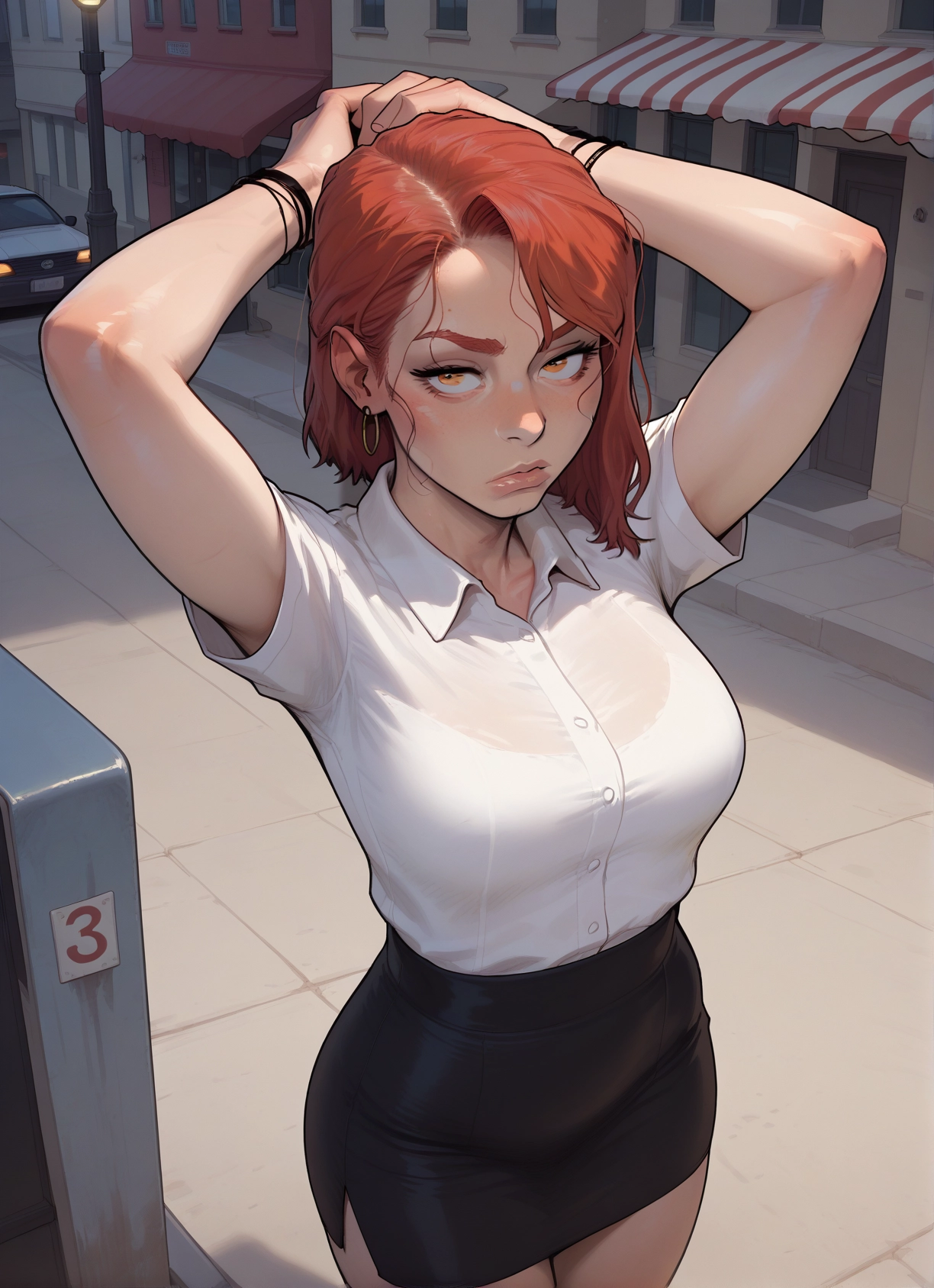 1girl, skirt, shirt, jewelry, solo, earrings · Yamete.gg