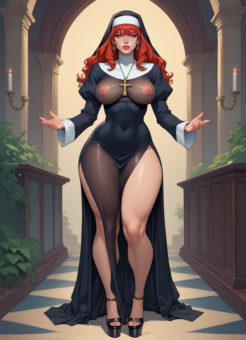 1girl, breasts, nun, see-through, nipples, jewelry · Yamete.gg