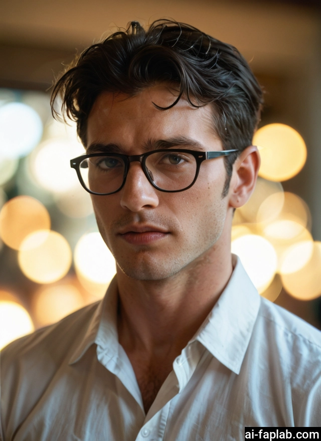 1boy, male focus, solo, glasses, shirt, facial hair