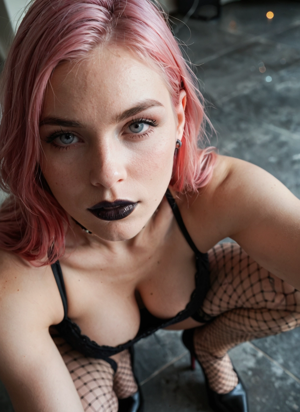 1girl, solo, breasts, pink hair, fishnets, high heels · Yamete.gg