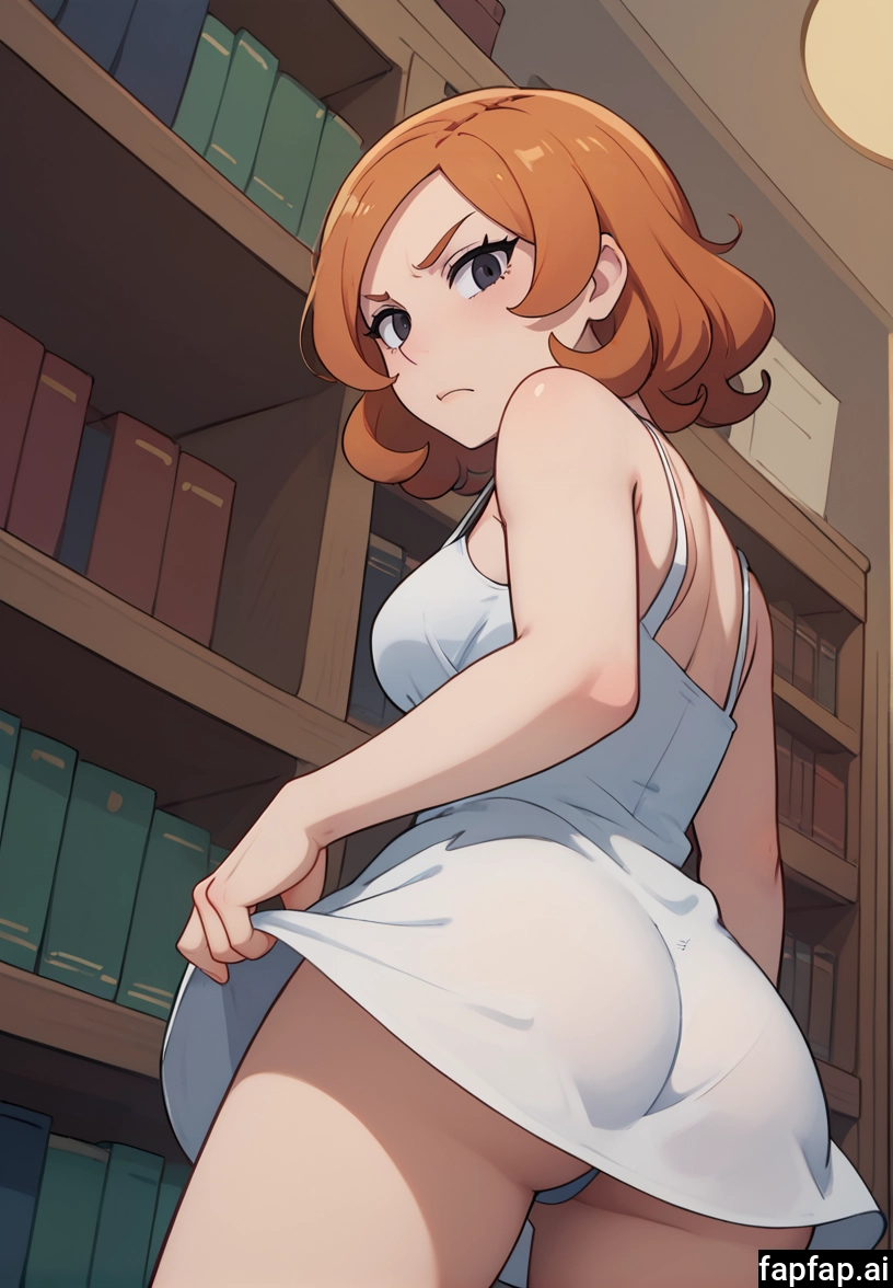 1girl, solo, dress, white dress, ass, bookshelf · Yamete.gg