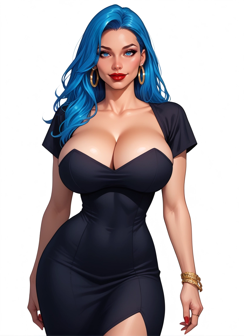 1girl, breasts, jewelry, earrings, dress, cleavage · Yamete.gg