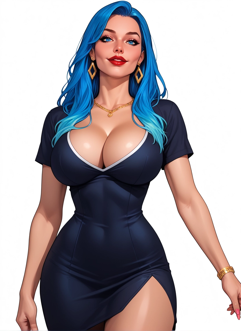 1girl, breasts, jewelry, earrings, blue eyes, cleavage · Yamete.gg