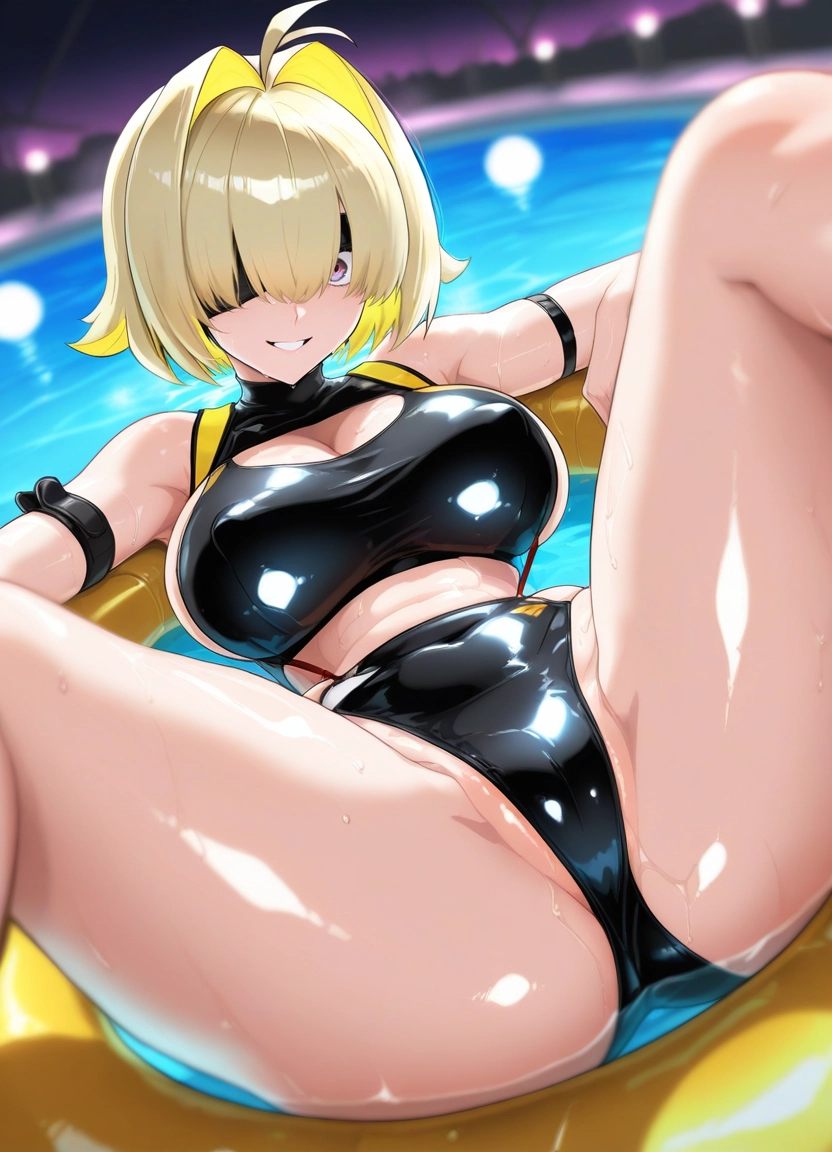 1girl, breasts, solo, blonde hair, smile, spread legs · Yamete.gg