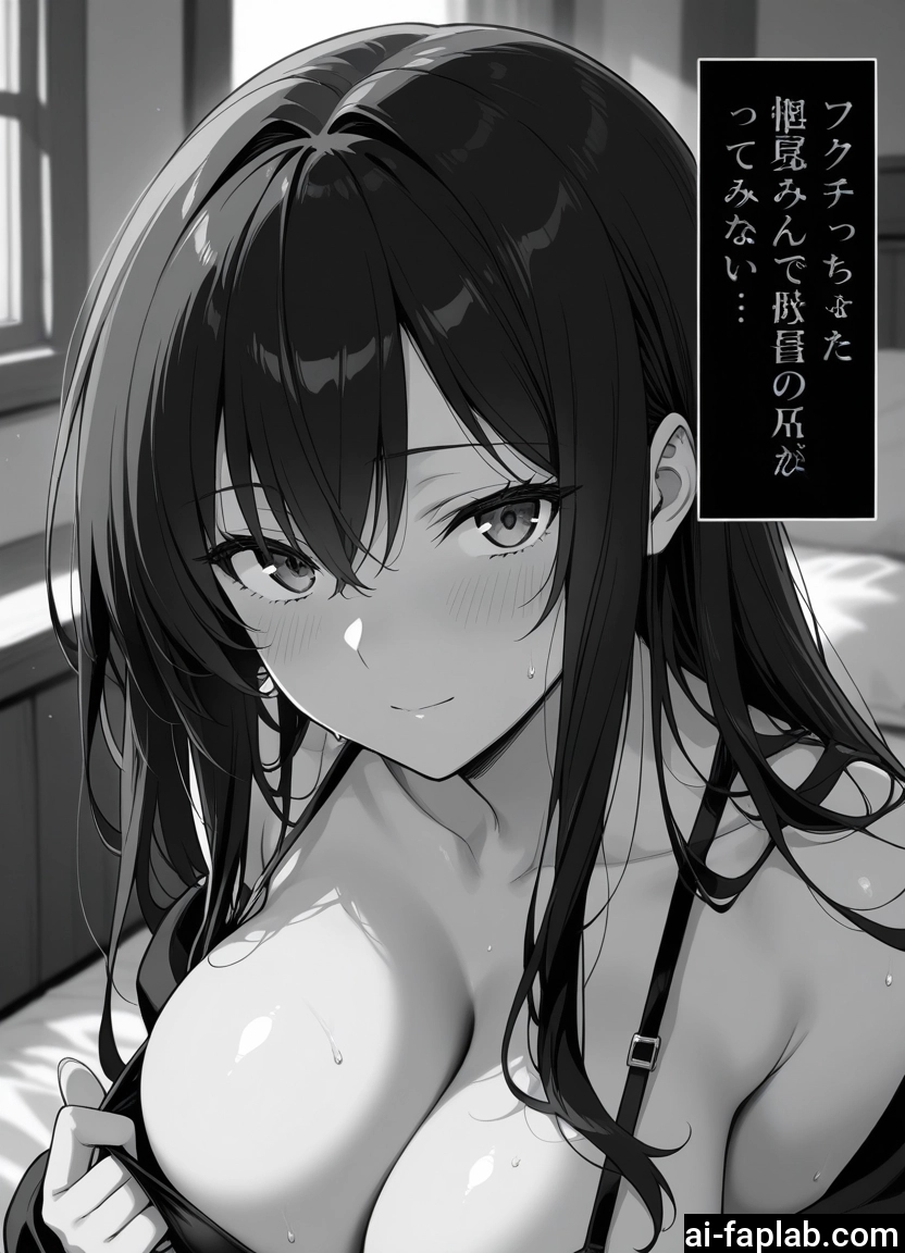 breasts, 1girl, monochrome, greyscale, long hair, large breasts · Yamete.gg