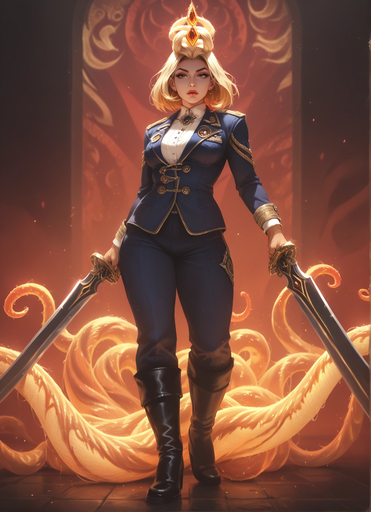 1girl, weapon, sword, blonde hair, solo, tentacles · Yamete.gg
