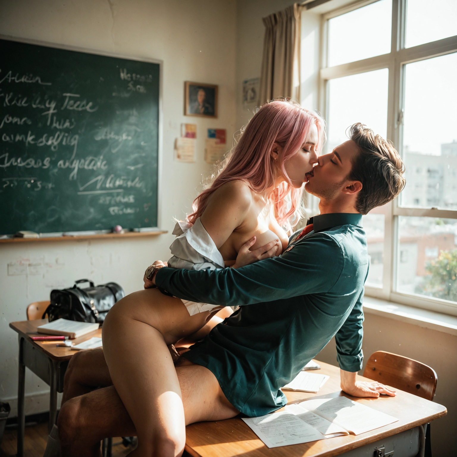 1girl, desk, hetero, 1boy, breasts, sex · Yamete.gg