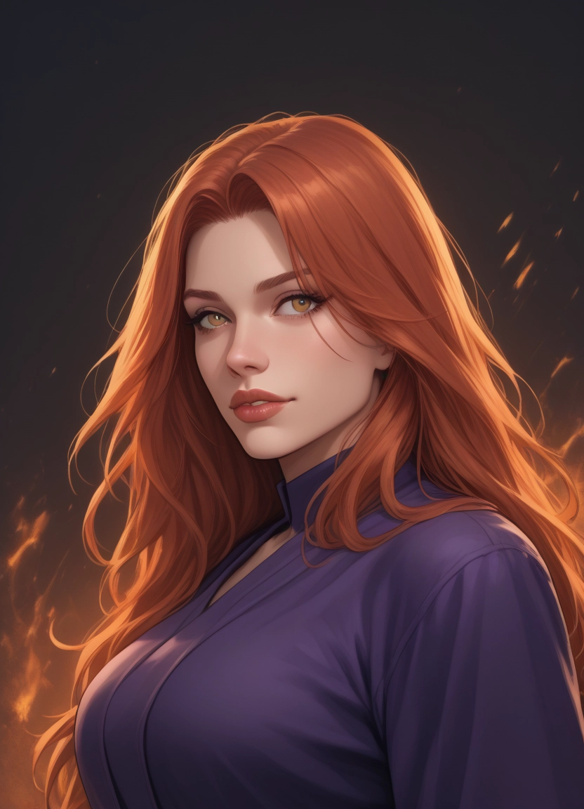 1girl, solo, long hair, looking at viewer, upper body, fire · Yamete.gg