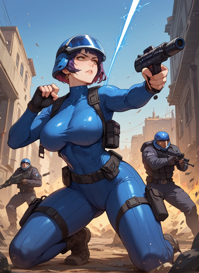 weapon, 1girl, gun, breasts, jewelry, gloves