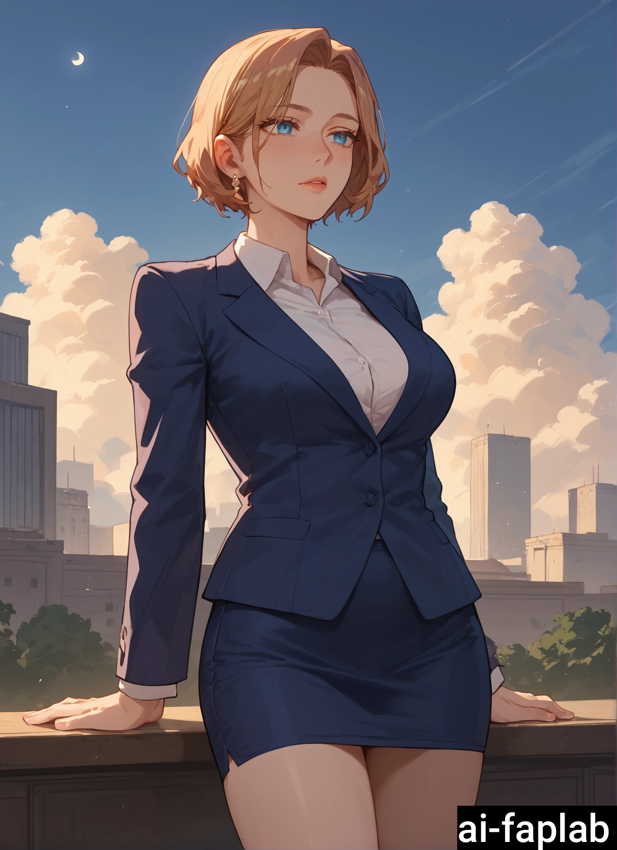 1girl, skirt, blue eyes, solo, short hair, blonde hair