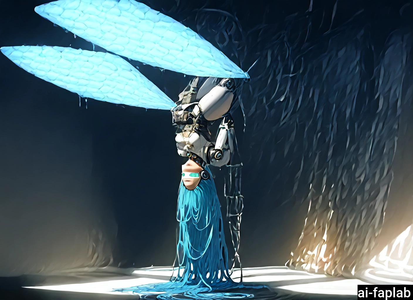 1girl, long hair, solo, blue hair, very long hair, android · Yamete.gg