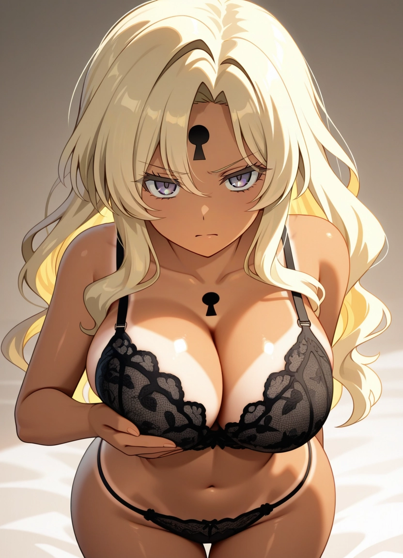 1girl, breasts, underwear, large breasts, black panties, black bra