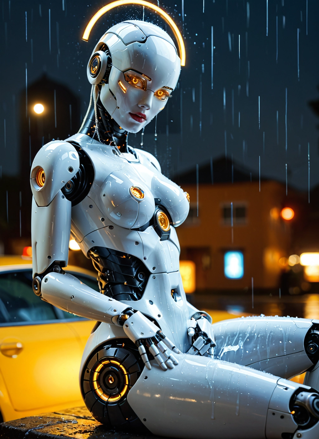 1girl, rain, solo, ground vehicle, motor vehicle, car · Yamete.gg