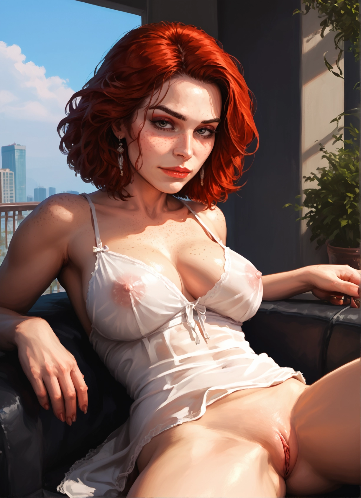 1girl, breasts, solo, pussy, freckles, jewelry · Yamete.gg