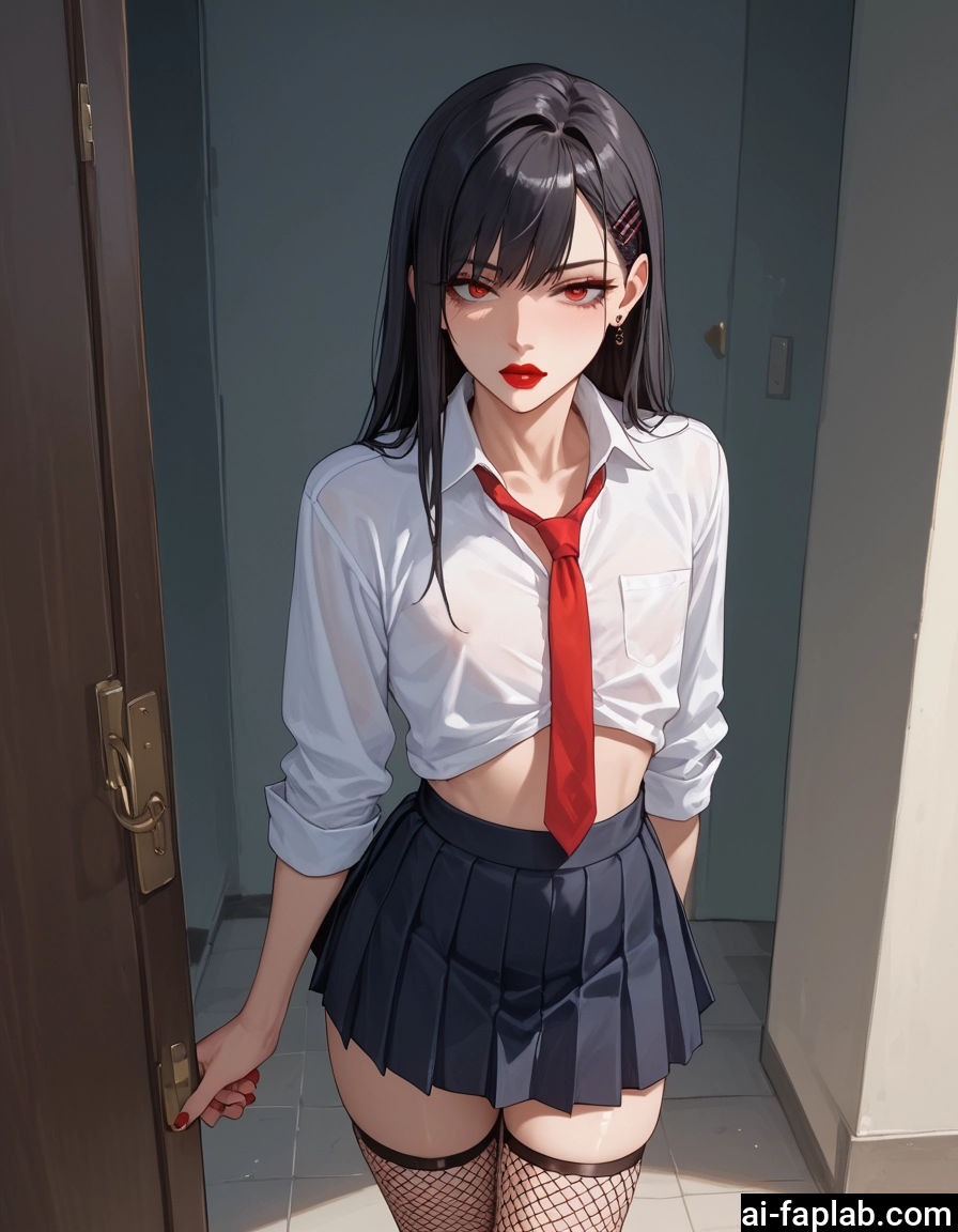skirt, 1girl, thighhighs, necktie, solo, fishnets · Yamete.gg