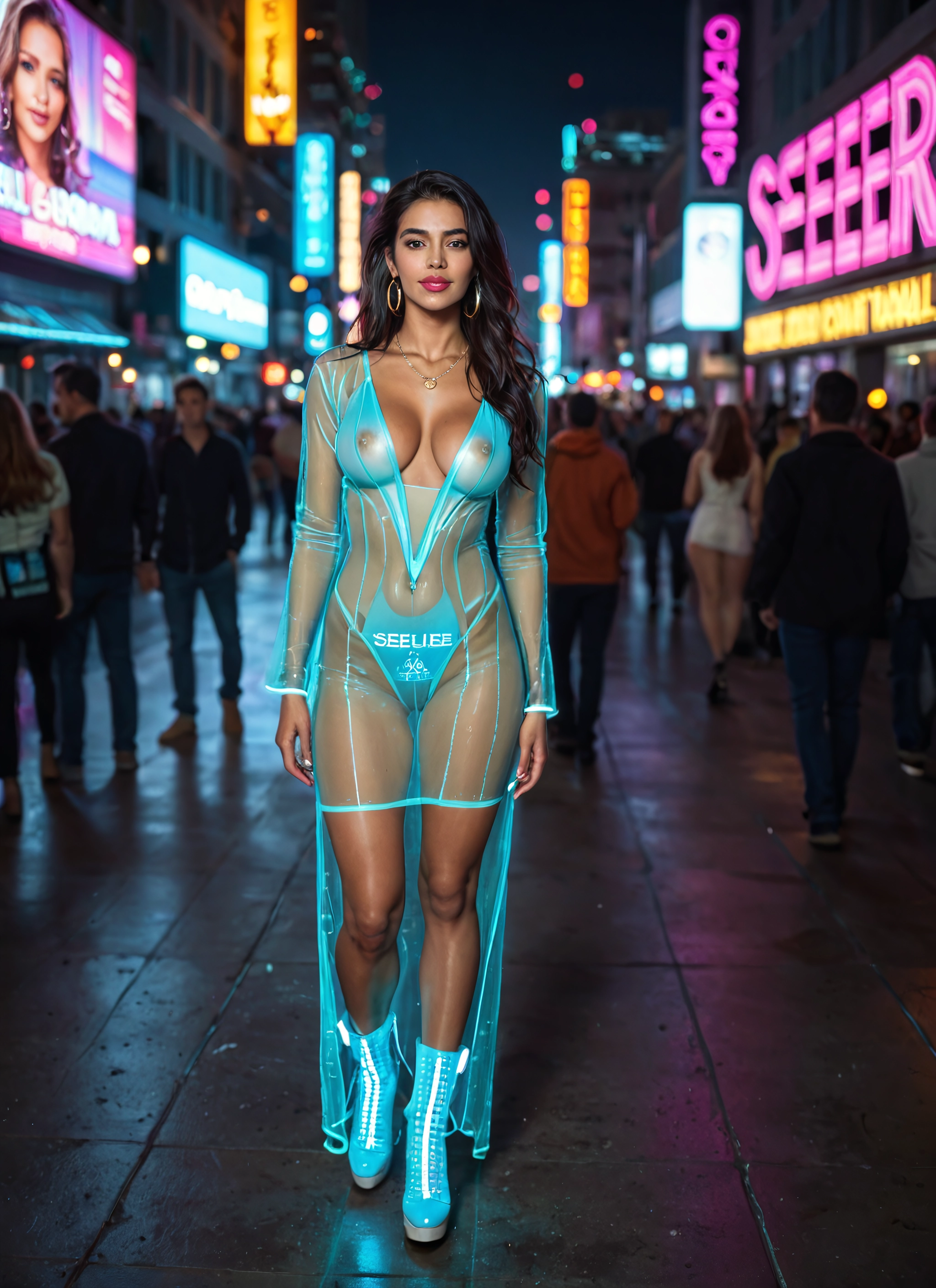 breasts, jewelry, see-through, earrings, boots, nipples · Yamete.gg