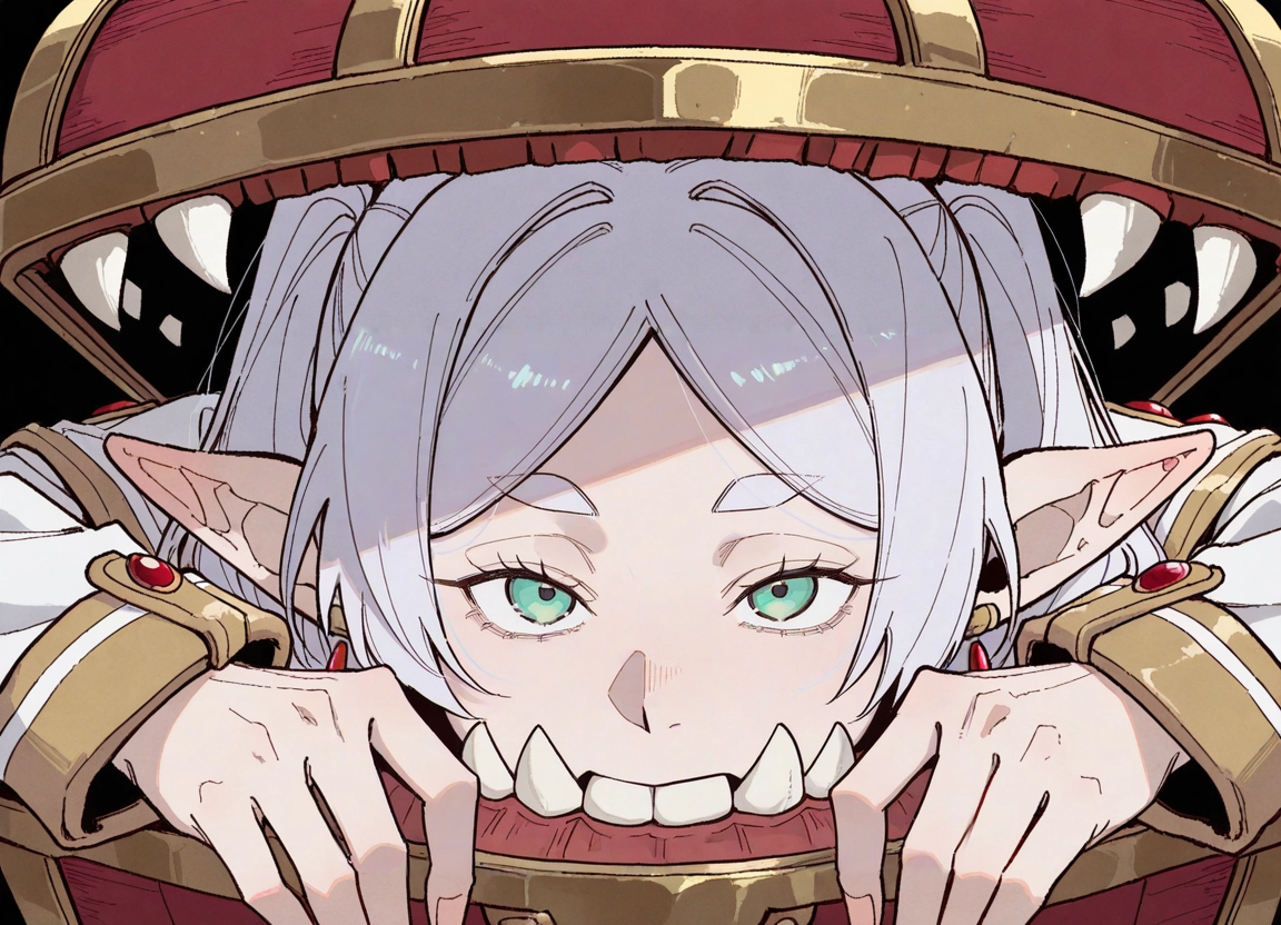 1girl, pointy ears, looking at viewer, teeth, solo, jewelry · Yamete.gg