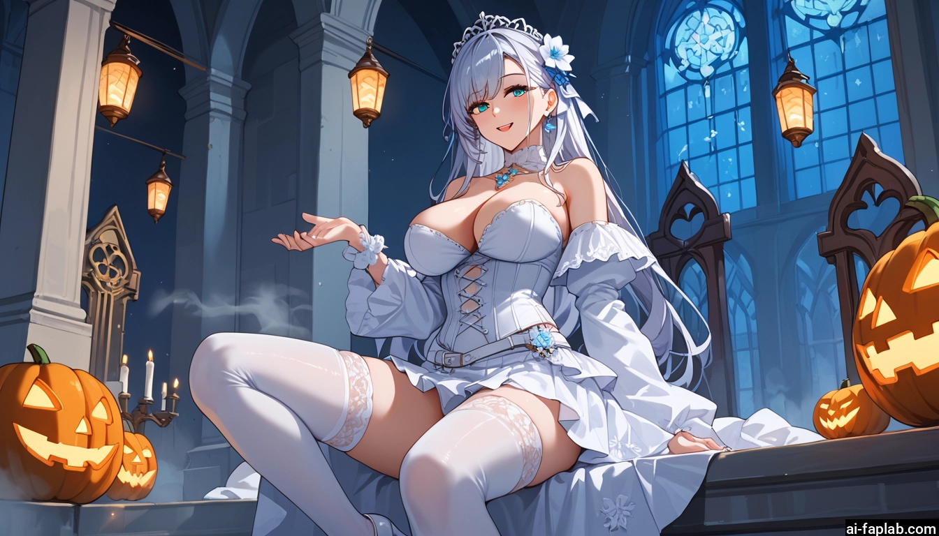 breasts, 1girl, thighhighs, large breasts, long hair, white legwear · Yamete.gg