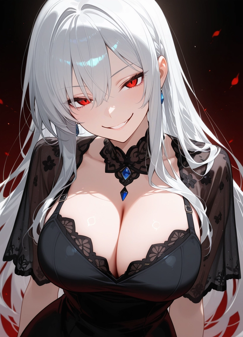 1girl, breasts, smile, cleavage, large breasts, red eyes · Yamete.gg