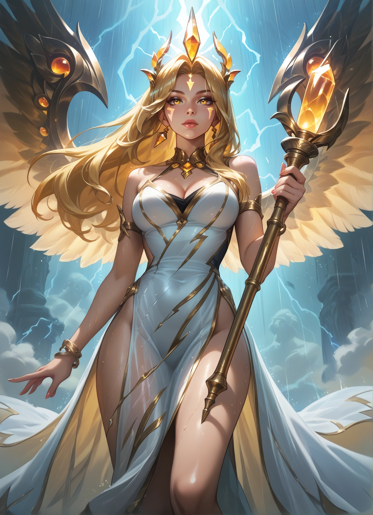 1girl, breasts, rain, jewelry, solo, dress · Yamete.gg