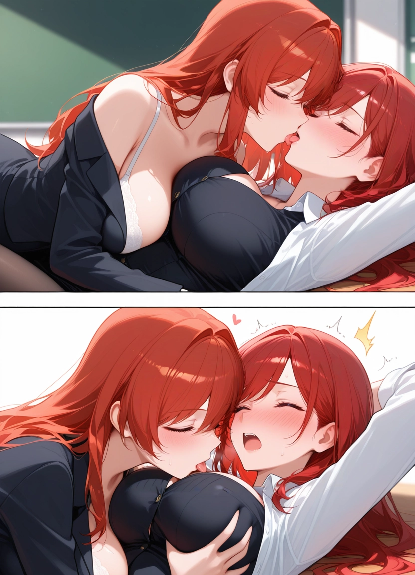 breasts, multiple girls, red hair, 2girls, yuri, large breasts · Yamete.gg