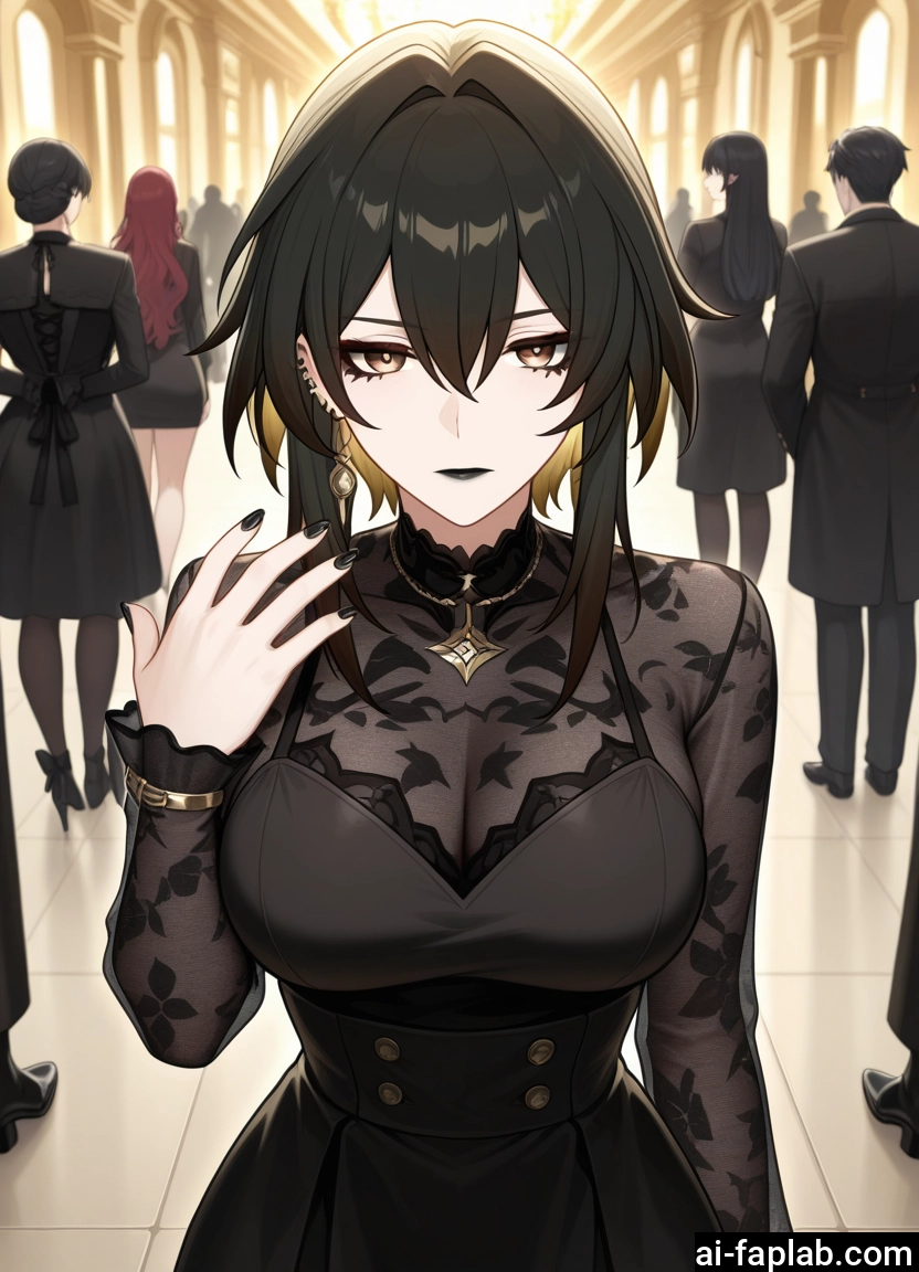 multiple girls, breasts, dress, jewelry, earrings, black dress