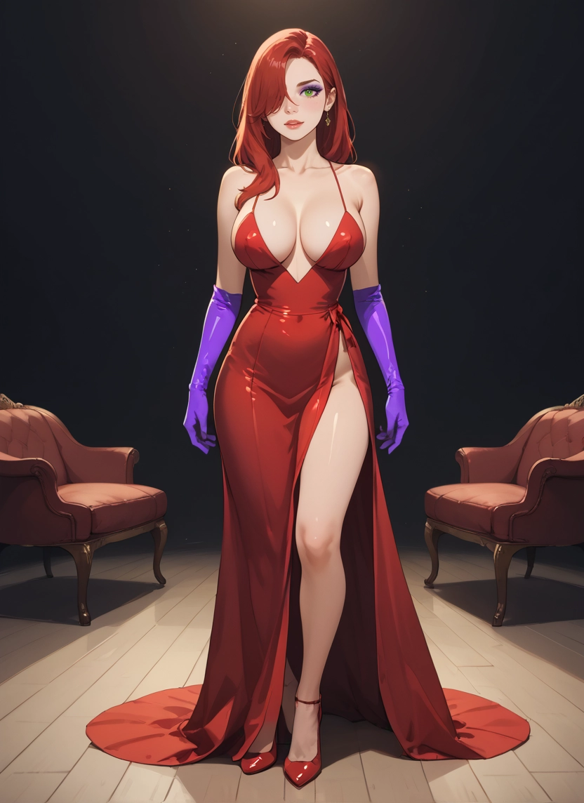 1girl, breasts, dress, gloves, green eyes, solo · Yamete.gg