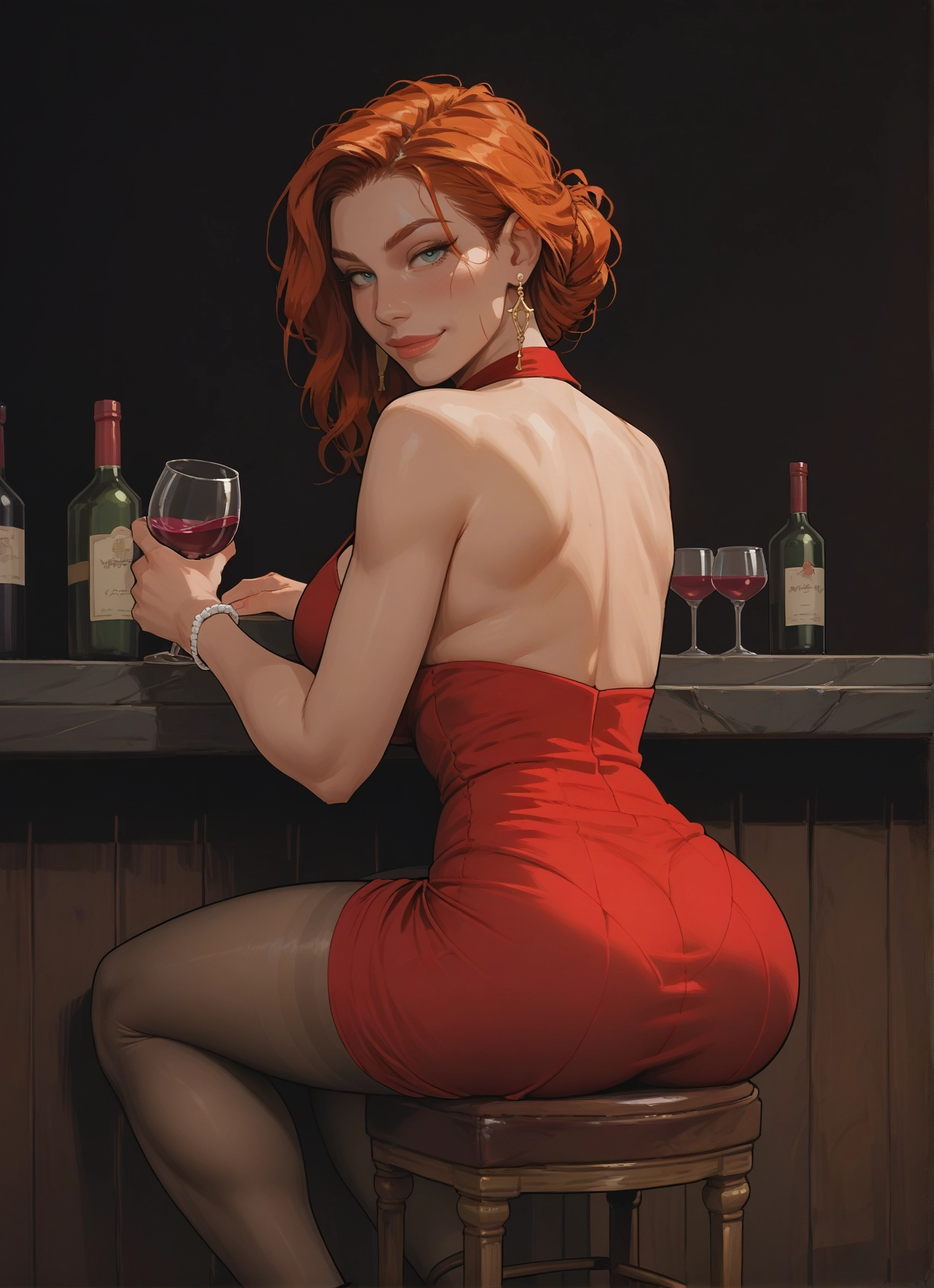 1girl, ass, jewelry, dress, cup, earrings · Yamete.gg