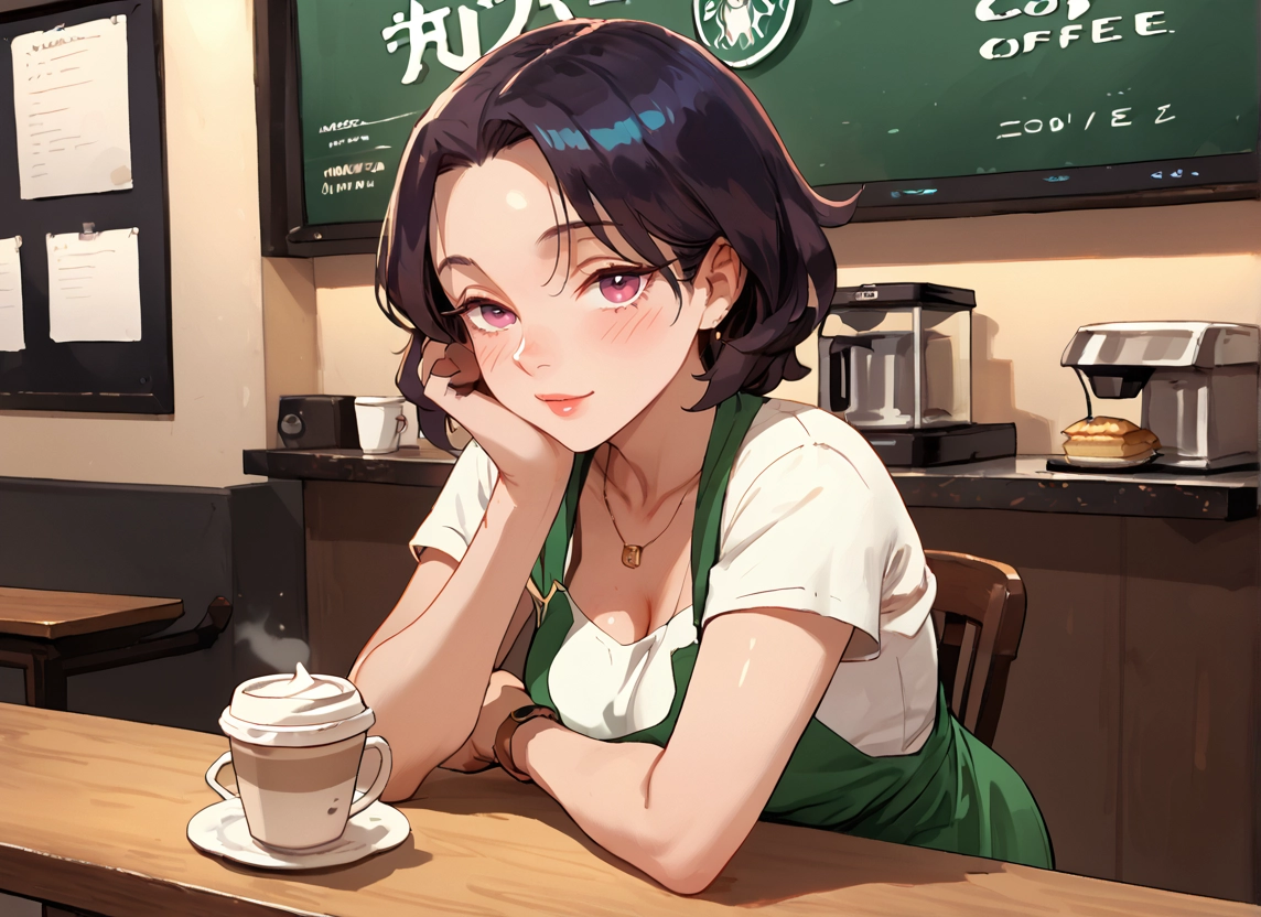 1girl, solo, breasts, cup, jewelry, apron · Yamete.gg